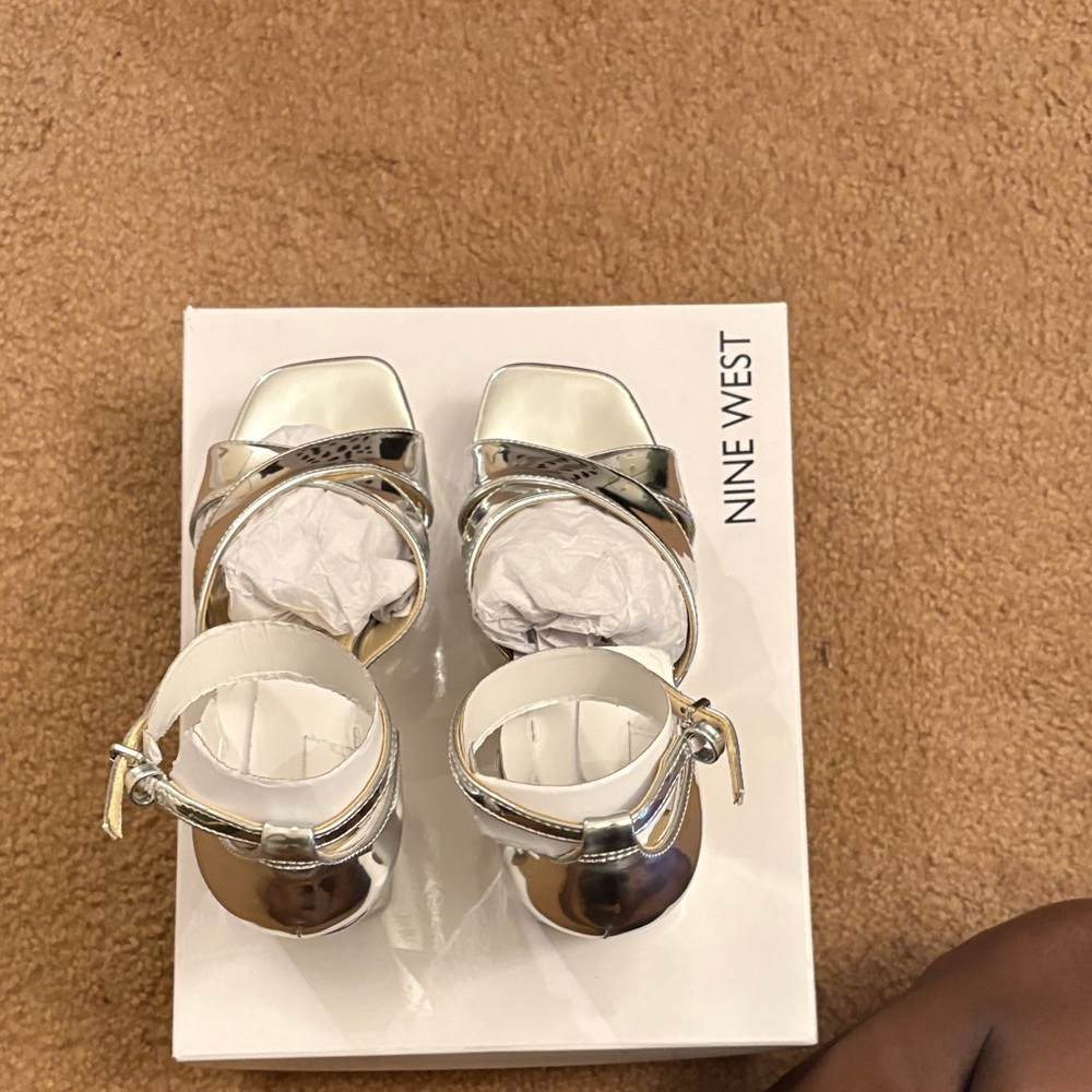 Nine West Kids Silver Metallic Ankle-Strap Sandals